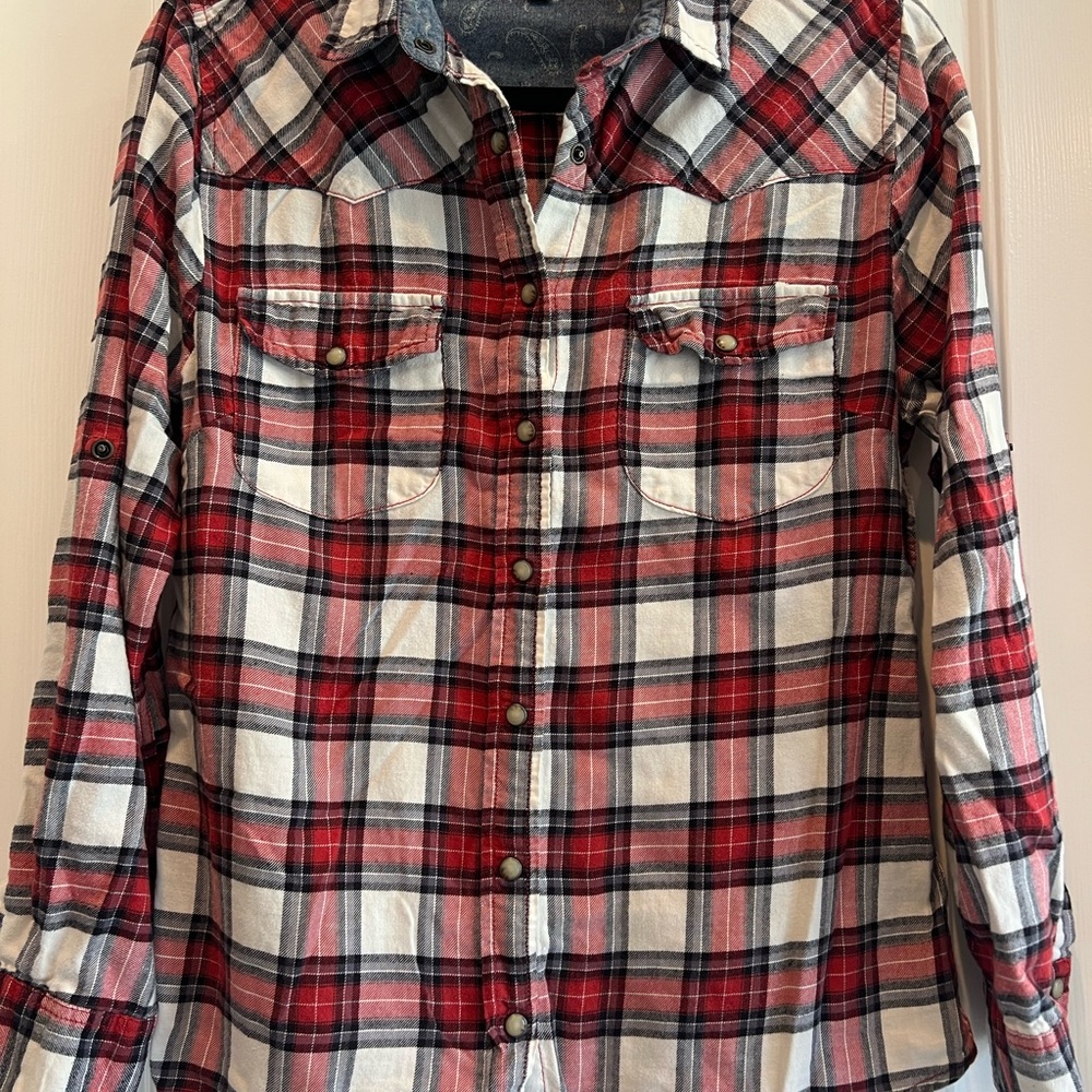 2. Plaid Button Down Shirt - Red and White